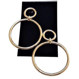 Double Thick Ring Hoop Pierced Post Stud Gold Tone
